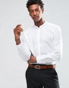 Asos White Shirt With Mandarin Collar In Regular Fit - White