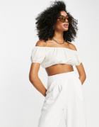 Topshop Textured Bardot Bandeau Top In White