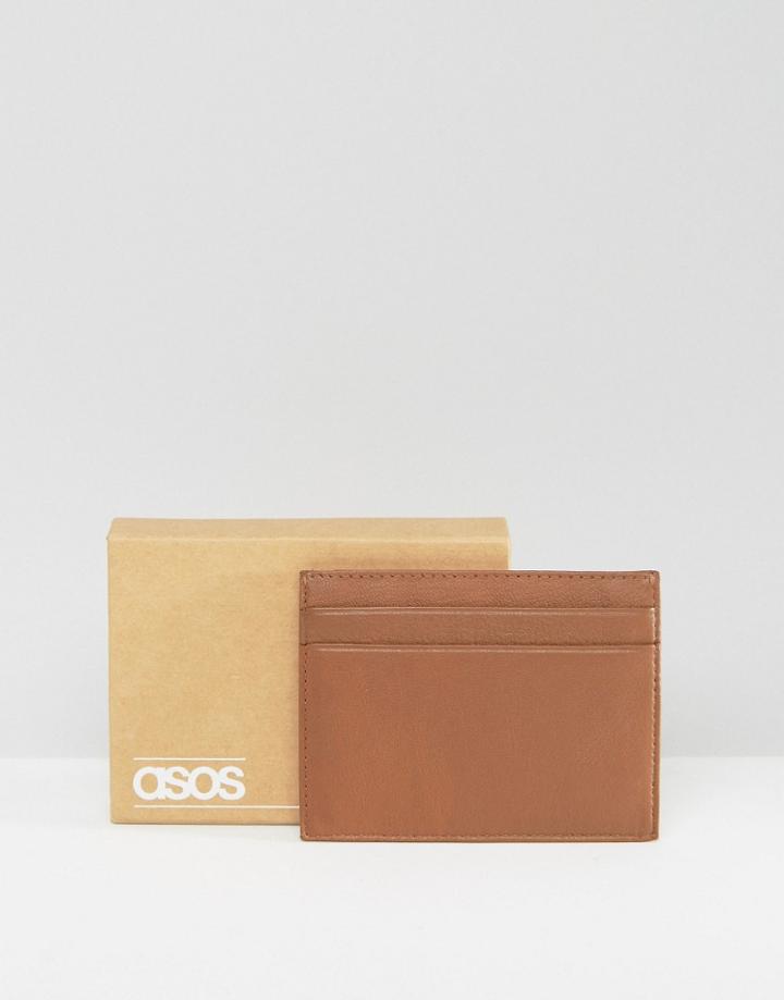 Asos Leather Card Holder With Coin Pocket - Tan
