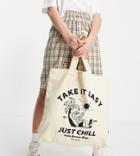 Collusion Oversized Tote Bag With 'take It Easy' Print-white