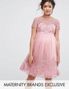 Chi Chi London Maternity Premium Embroidered Prom Dress With Tulle Skirt - Pink