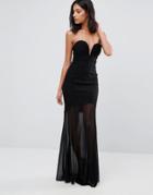Rare Sweetheart Neck Fishtail Maxi Dress - Black