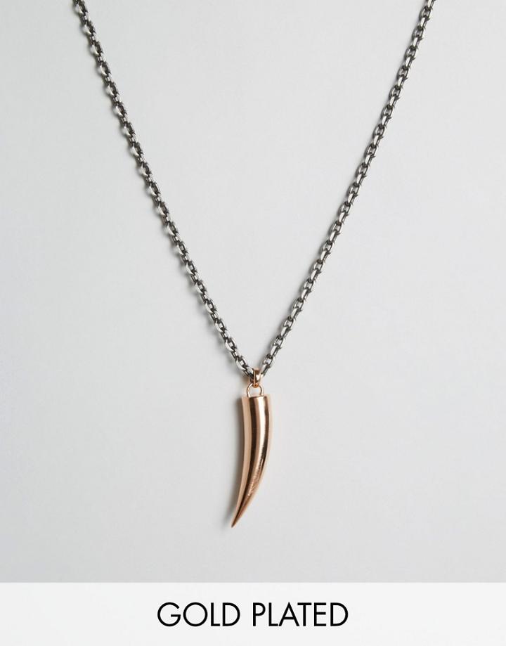 Simon Carter Brushed Horn Pendant Necklace In Rose Gold Exclusive To Asos - Silver