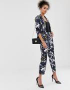 C By Cubic Floral High Waist Pants - Navy