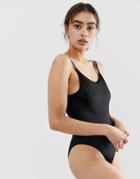 Weekday Strappy Swimsuit In Black - Black