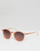 Asos Design Round Sunglasses In Crystal Pink Face With Smoke Lens - Pink