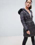 New Look Belted Quilted Jacket - Gray