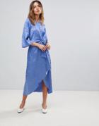 Y.a.s Satin Midi Dress With Kimono Sleeve - Blue