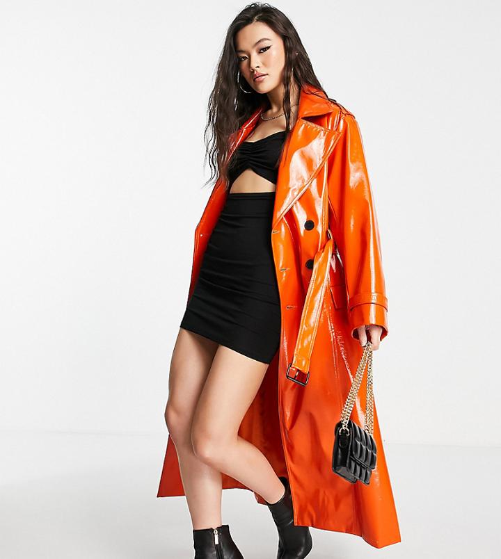 Asyou Vinyl Trench Coat In Red