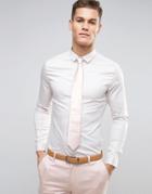 Asos Wedding Slim Fit Sateen Shirt With Turned Back Placket In Off White - White