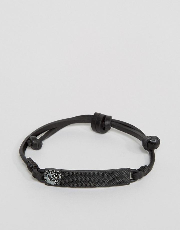 Diesel A-sunrise Up Id Leather Bracelet In Black - Black