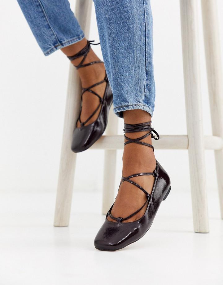 Asos Design Laffy Ghillie Ballet Flats In Burgundy-red