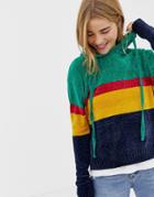 Qed London Chenille Striped Knitted Hoody - Multi
