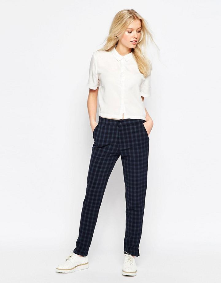 Native Youth Textured Check Cigarette Pant - Blue