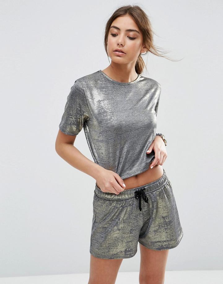 Asos Crop Top In Metallic Co-ord - Gold