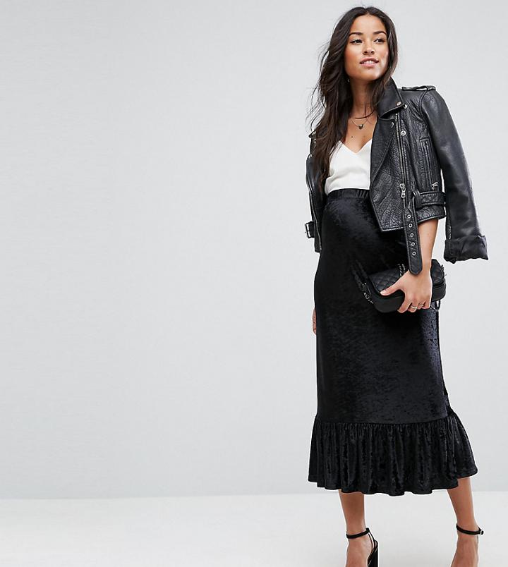 Asos Maternity Over The Bump Velvet Drop Hem Midi Skirt - Black