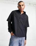 Asos Design Oversized Shirt With Mesh Sleeves In Black