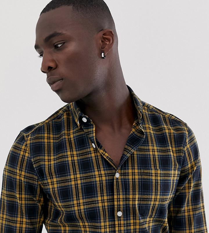 Asos Design Tall Skinny Check Shirt In Mustard And Black - Black