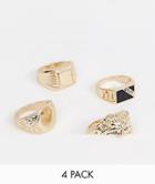 Asos Design Vintage Style Signet Ring Pack With Lion In Gold Tone - Gold