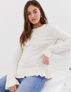 Brave Soul Peplem Sweater With Fluted Sleeve In Oyster Gray