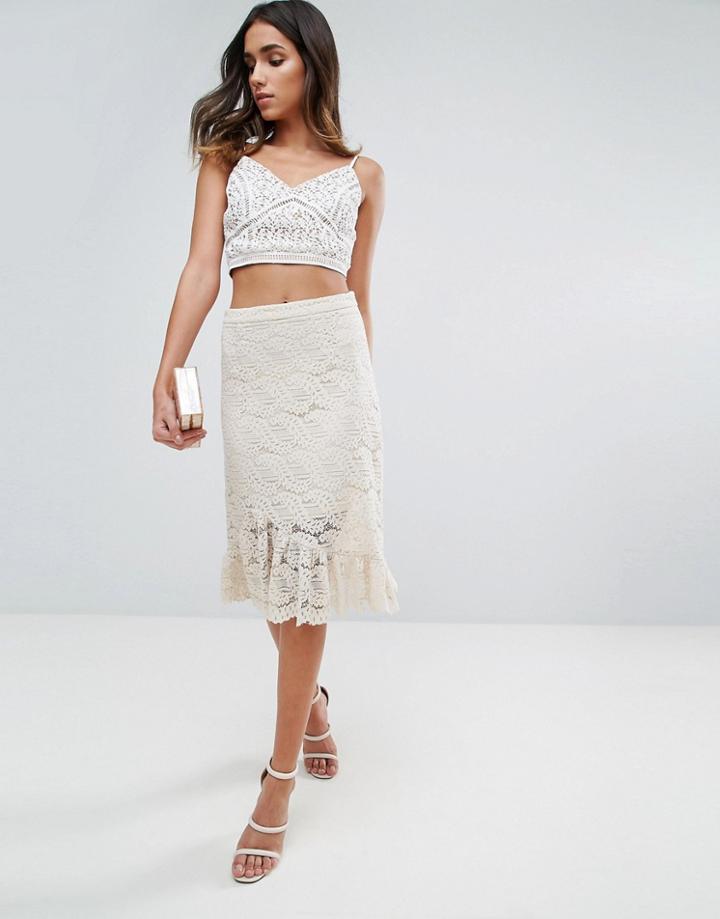 Amy Lynn Lace Pencil Skirt With Peplum Hem - Cream