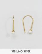 Asos Gold Plated Sterling Silver Tiny Faux Pearl 12mm Hoop Earrings - Gold