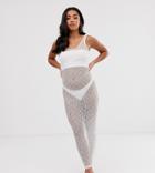 Asos Design Petite Webbed Jersey Lace Beach Maxi Dress-brown