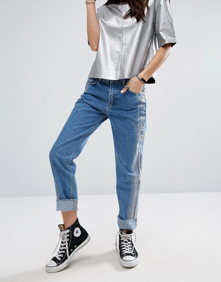 Pull & Bear Metallic Wash Straight Leg Jean - Blue