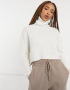 Stradivarius High Neck Crop Sweater In Ecru-white