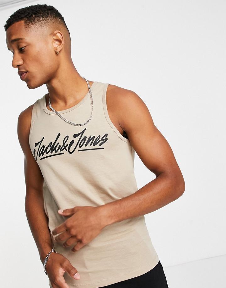 Jack & Jones Script Logo Tank In Stone-neutral