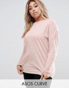Asos Curve Ultimate Long Sleeved Tunic Oversized T-shirt - Pink