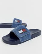 Tommy Jeans Velcro Wrap Denim Pool Sliders In Blue - Blue