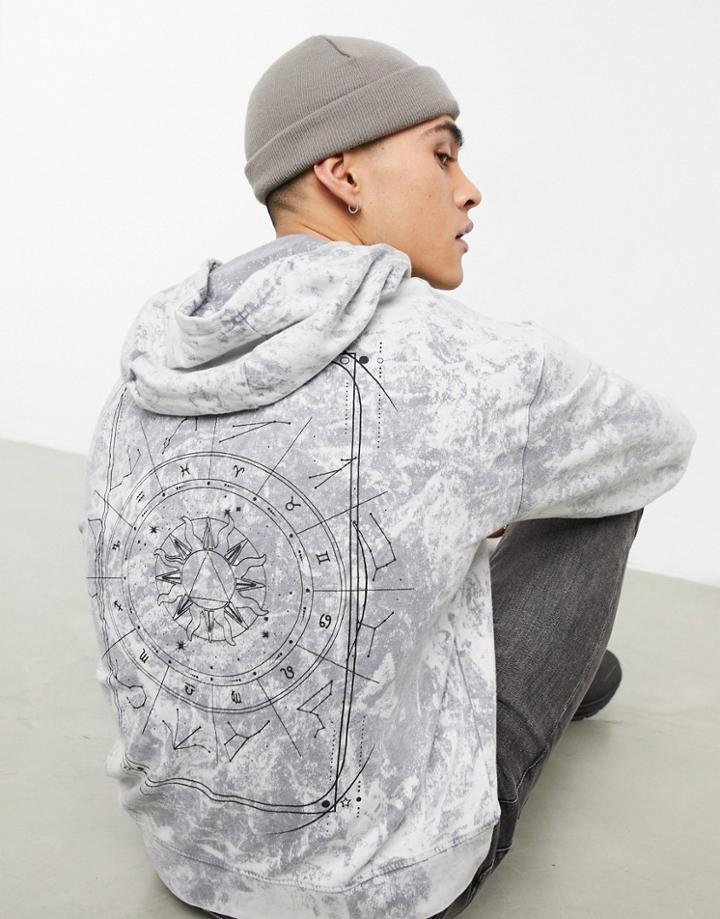 Night Addict Oversized Hoodie With Chart Back Print In Tie Dye-grey