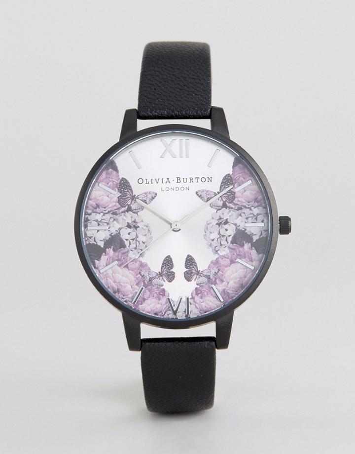 Olivia Burton After Dark Black Leather Watch - Black