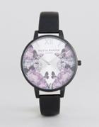 Olivia Burton After Dark Black Leather Watch - Black