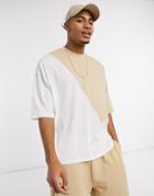 Asos Design Organic Oversized T-shirt In Beige With Color Block-neutral