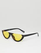 Asos Design Flat Brow Oval Sunglasses With Orange Lens - Black