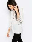 Wyldr Jenna Blouse Lace Up Front And Lace Trim - Ivory