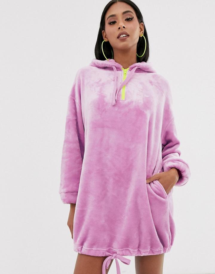 Asos Design Velour Hoody Dress - Purple