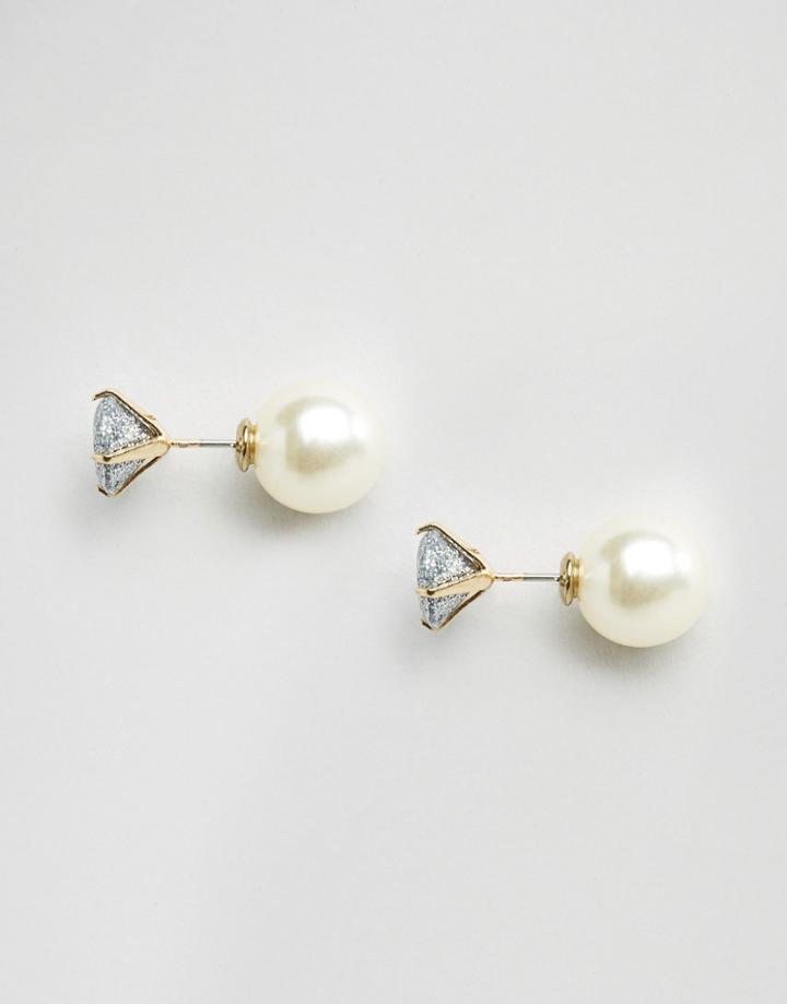 Asos Faux Pearl & Glitter Through Earrings - Cream
