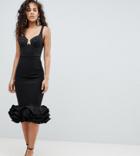 Asos Design Tall Premium Cupped Flippy Pephem Midi Dress - Black