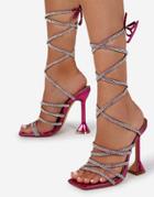 Ego Hasta Heeled Sandals With Crystal Straps In Pink Metallic Croc