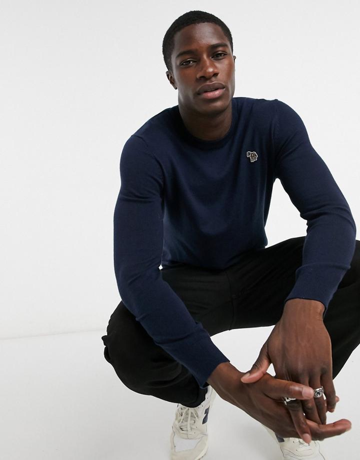 Ps Paul Smith Zebra Logo Crew Neck Knitted Sweater In Navy