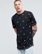 Antioch All Over Print T-shirt In Curved Hem - Black