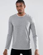 Esprit Long Sleeve T-shirt With Contrast Hem Details - Gray