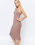 Club L Essentials Ribbed Square Neck Midi Dress - Light Mocha