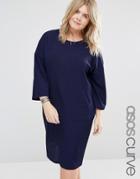 Asos Curve Shift Dress In Texture With Pockets - Navy