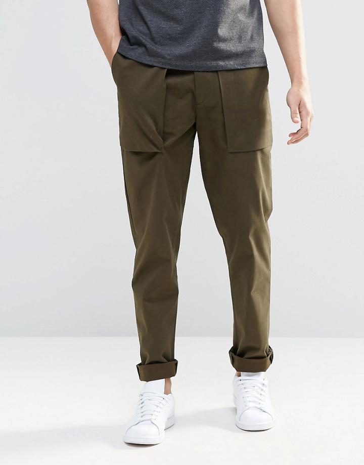 Asos Slim Smart Trousers With Front Pockets In Khaki - Khaki