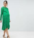 Asos Design Maternity Lace Midi Swing Dress-green