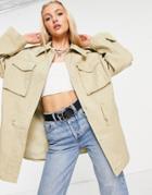 Asos Design Oversized Jacket With Pocket Detail In Stone-white